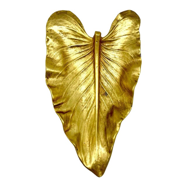 1945 Hand Cast Brass Calla Lily Leaf Jewelry Dish by Virginia Metal Crafters For Sale