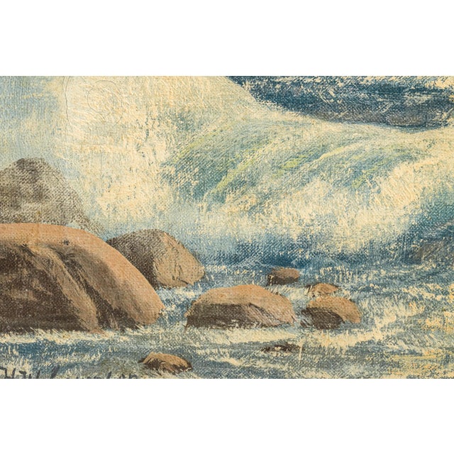 Coastal Wonderful Framed Vintage Mid Century Seascape Ocean Coastal Oil Painting Home Wall Decor For Sale - Image 3 of 10