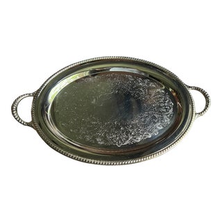 Vintage Early 20th Century Oval Silver Plate Buttler Tray For Sale