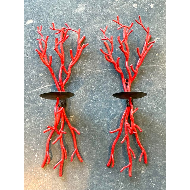 Vintage Coral Branch Wall Candle Sconces- A Pair For Sale In West Palm - Image 6 of 12