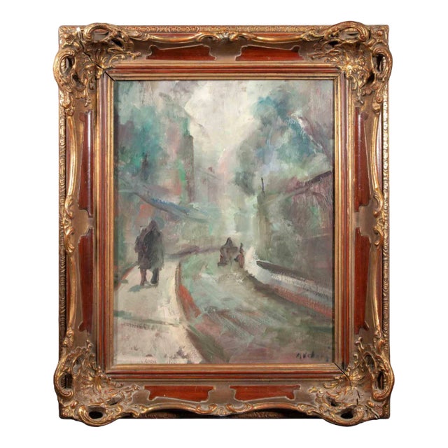 Miloslava Vrbova-Štefková, Snowy Street in Czech Republic, Oil Painting, Mid-20th Century For Sale