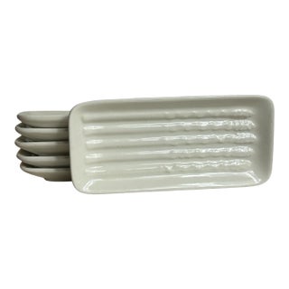 Vintage 1960’s Asparagus Plates California Pottery Co White Ceramic Serving Dishes - Set of 6 For Sale