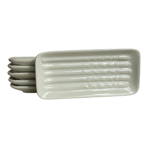 Vintage 1960’s Asparagus Plates California Pottery Co White Ceramic Serving Dishes - Set of 6