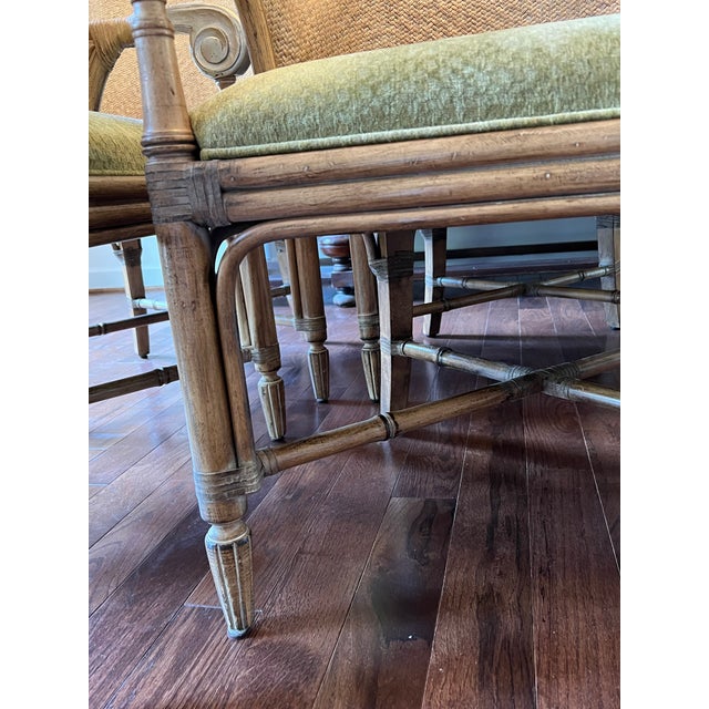 Tommy Bahama Style Woven Rattan & Faux Bamboo Dining Arm Chairs by Drexel Heritage Set of 6