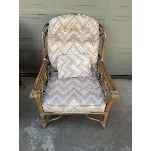 Wood McGuire Pickled Finish Rattan Wing Back Lounge Club Chairs a Pair For Sale - Image 7 of 12