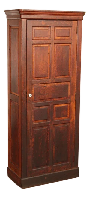 Antique Solid Oak Single Door Paneled Wardrobe