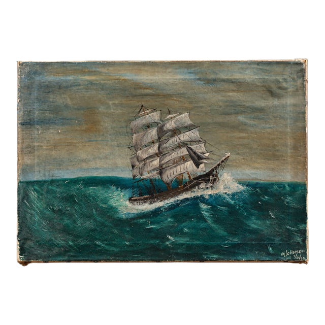 1925 Schooner Painting by M. Johnson For Sale