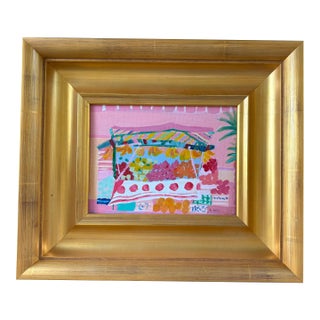 2024 Abstract Expressionist Pastel Morroccan Market Oil Painting by British Artist Laura Gee in New Gold Plein Air Frame For Sale