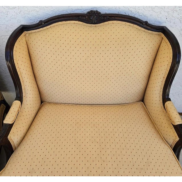 Pierre Deux Style French Country Provincial Bergere Lounge Chairs & Ottoman Pair For Sale - Image 14 of 18