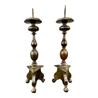 Pair Baroque Bronze Candlesticks For Sale