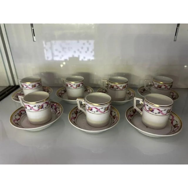 Set of 8 espresso cups and 7 saucers, "Impero Giulietta" model, Pittoria manufacture, 1930-35, by Richard Ginori. The set...