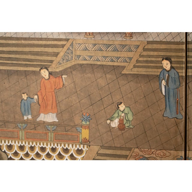 "Imperial Palace", Large Vintage Painted Chinese Screen For Sale - Image 9 of 18