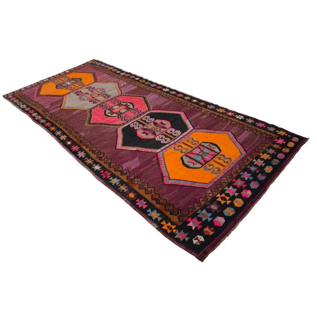 Textile Handwoven Turkish Kilim Anatolian Flat Weave Purple Rug For Sale - Image 7 of 16