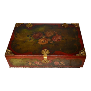 Antique Florentine Style Painted Box With Floral Details & Brass Fittings