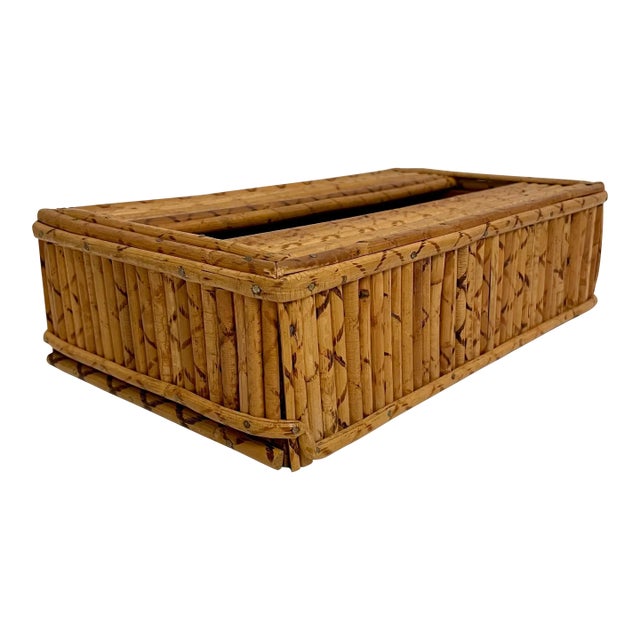Wicker Bamboo Tissue Box Cover Holder in the Crespi Style For Sale