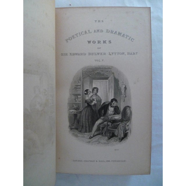 Mid 19th Century Decorative Leather Volume Set, The Poetical and Dramatic Works of Sir Edward Bulwer Lytton - 5 Books For Sale - Image 11 of 13