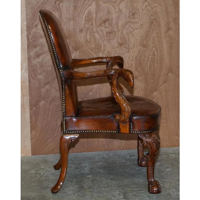 Vintage Eagle Armed Claw & Ball Feet Brown Leather Armchair For Sale - Image 12 of 18