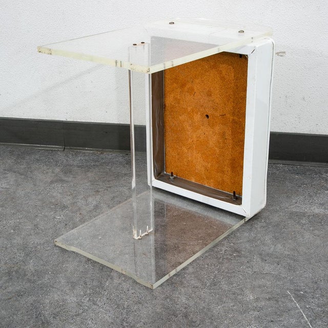 1970s Mid Century Modern Stool Seat Vanity Lucite White Vintage Rectanfular Handles For Sale - Image 5 of 12