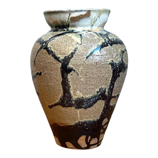 Vintage Abstract Glazed Ceramic Vase For Sale