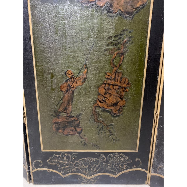 Chinoiserie Antique Chinese Three-Panel Folding Screen/Room Divider For Sale - Image 3 of 8