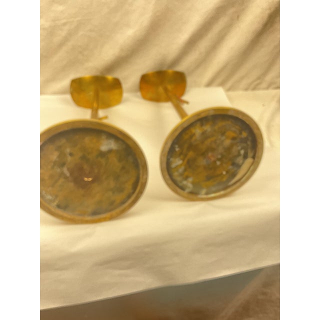 Mid Century, Solid, Brass, Modernist Candleholders, in the Style of Tommi Parzinger For Sale - Image 12 of 12