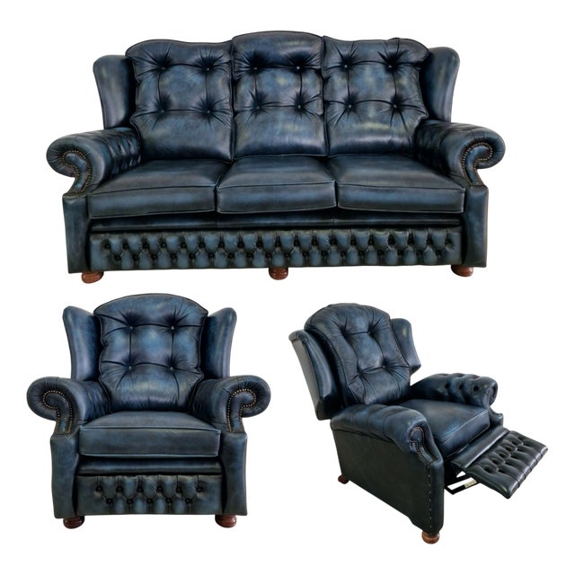 Vintage Chesterfield 3/1/1 Living Room Set, 2000s, Set of 3 For Sale