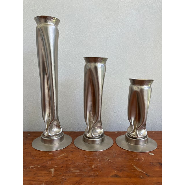 Mid-Century Modern Thomas Roy Markusen Brutalist Nickel Plated Vases, Set of 3, 1970s For Sale - Image 3 of 12