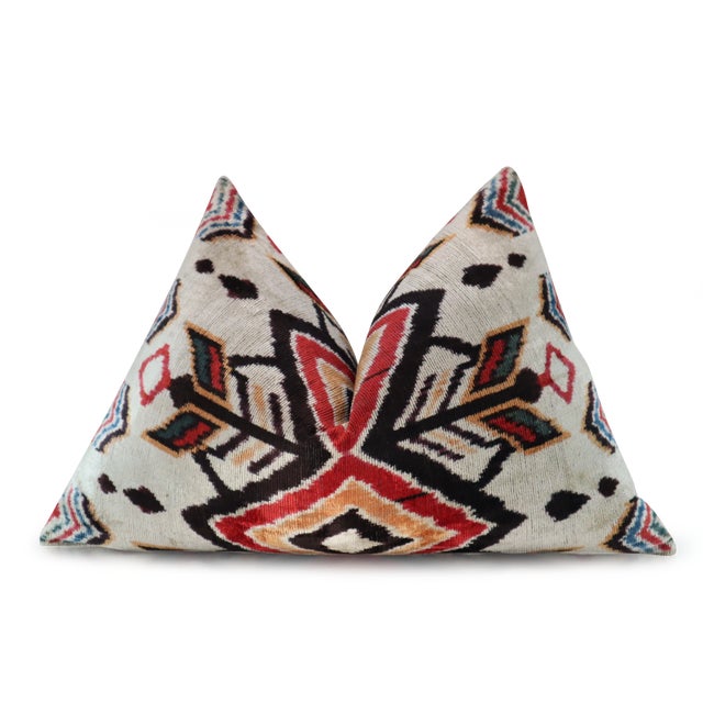 Handmade Red & Orange Silk Velvet Throw Pillow & Down Insert For Sale - Image 4 of 12