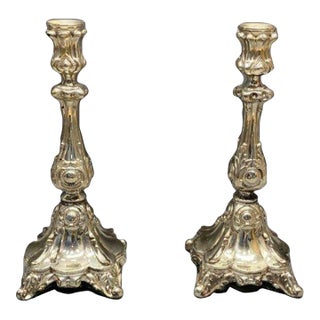 Pair of Vintage Silver Plate Ornate Candlesticks For Sale