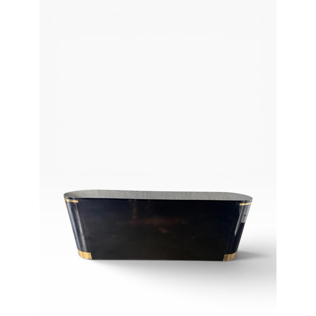 1970s Rare Mastercraft Brass Shield Pull Credenza — Racetrack Form For Sale - Image 10 of 18