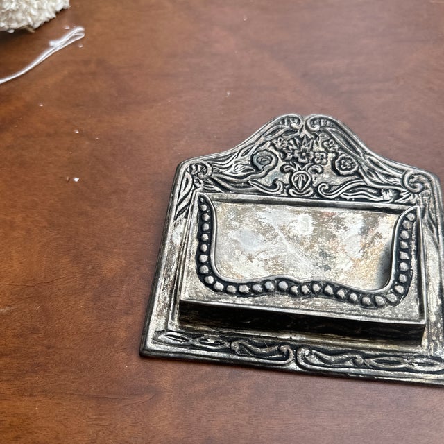 1970s 1970s Small Silver Etched Business Card Holder/Office Decor For Sale - Image 5 of 6