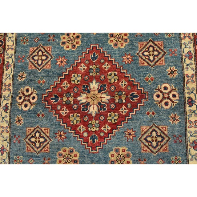 2020s Kazak Rug 3’11” X 5’9” Blue Wool Tribal Hand-Knotted Oriental Carpet For Sale - Image 5 of 12