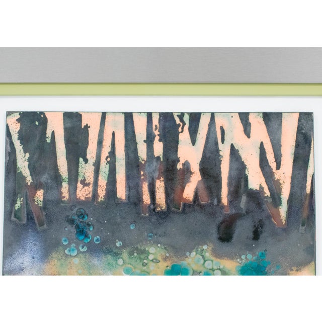 Metal Abstract Judaica Enamel Mounted Wall Panel Plaque Artwork by George Welch, Circa 1950 For Sale - Image 7 of 15