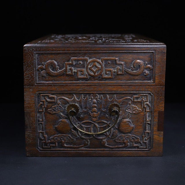 Late 20th Century Pair of Huali Rosewood Nesting Boxes Carved With Bat & Peach Motif For Sale - Image 5 of 10