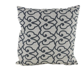 Gray Linen Pillow With Geometric Pattern For Sale