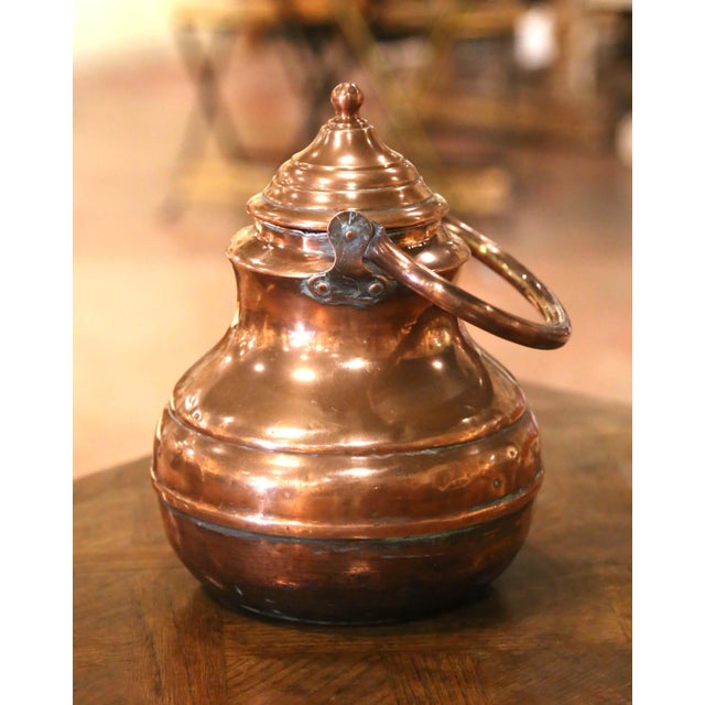 Copper 19th Century French Hand-Hammered Copper Tea Kettle With Swing Handle For Sale - Image 8 of 12