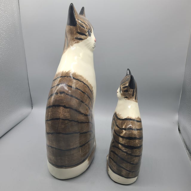 Vintage (2) Ns Gustin Ceramic Hand Painted Cats Statues a Pair For Sale In West Palm - Image 6 of 11