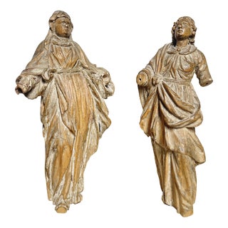 Mary, John, Attendant Figures, German, 17th Century, Carved Wood For Sale
