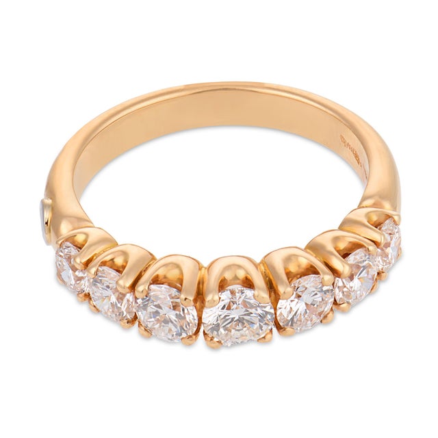 Contemporary Vintage Italian Diamond 18k Rose Gold Half Eternity Wedding Band, Size 6.75 For Sale - Image 3 of 7