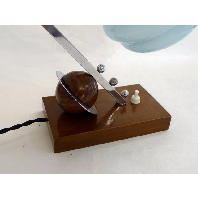 Wood Art Deco Sculptural Saturn Table Lamp in Light Blue Opaline Glass, 1930s For Sale - Image 7 of 13