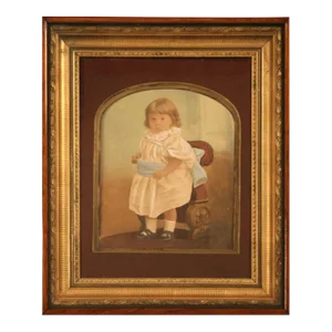 Antique American Victorian Painted Portrait in Original Frame