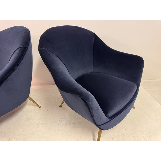 Mid-Century Italian Lounge Chairs in Navy Romo Cotton Velvet, 1960s, Set of 2 For Sale - Image 15 of 18