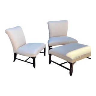 Vintage Barbara Barry Slipper Chairs With Ottoman For Sale