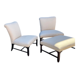 Vintage Barbara Barry Slipper Chairs With Ottoman