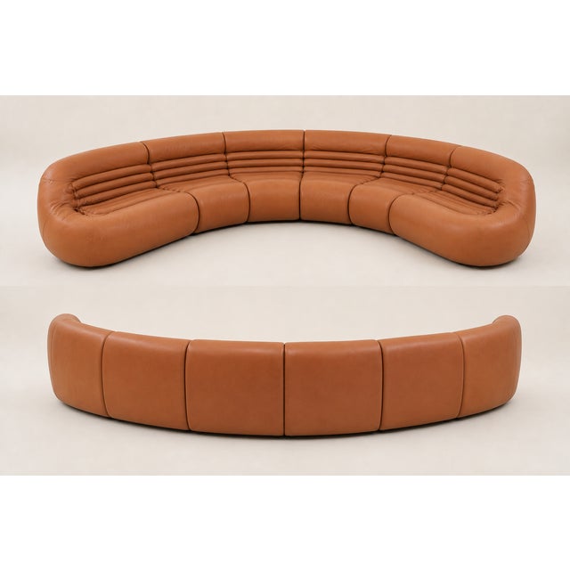 Mid-Century Modern 1978 Vintage Italian Leather 9-Piece Wedge/Curved Modules For Sale - Image 3 of 12