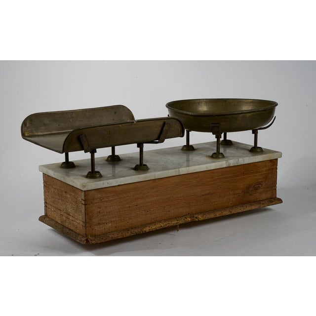Antique Scale with Marble Top & Brass Plates, Italy, 1900s For Sale - Image 10 of 18