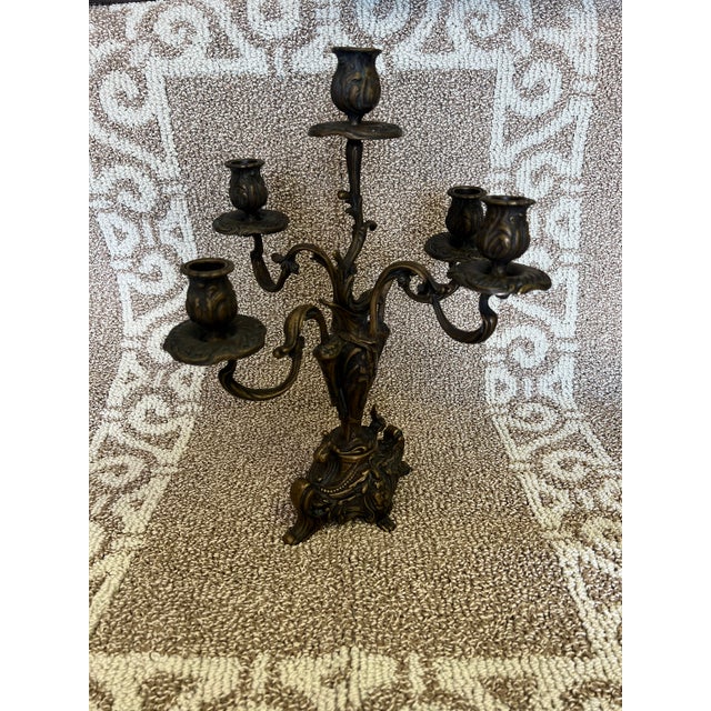 Gothic Mid 20th Century 5 Arm French Baroque, Gothic Candlestick For Sale - Image 3 of 12