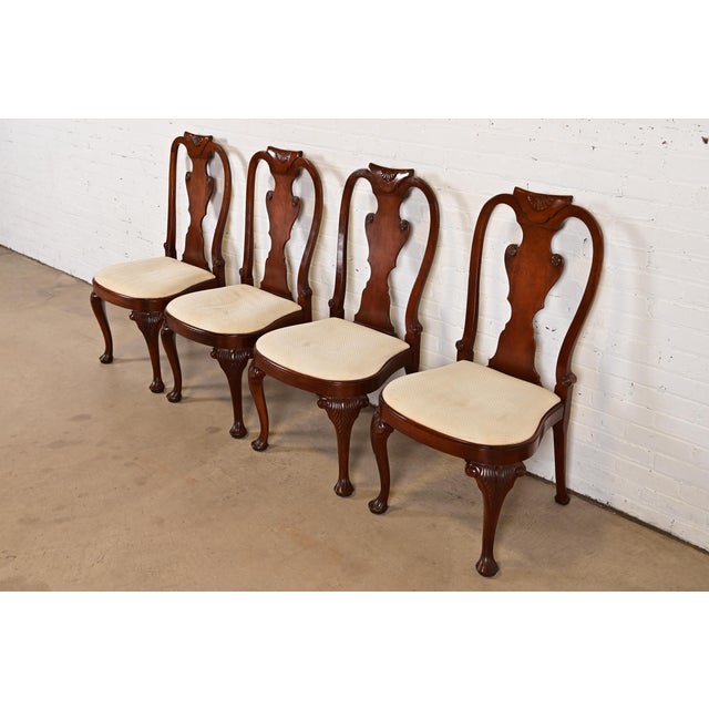 Queen Anne Baker Furniture Georgian Carved Mahogany Dining Chairs, Set of Four For Sale - Image 3 of 12
