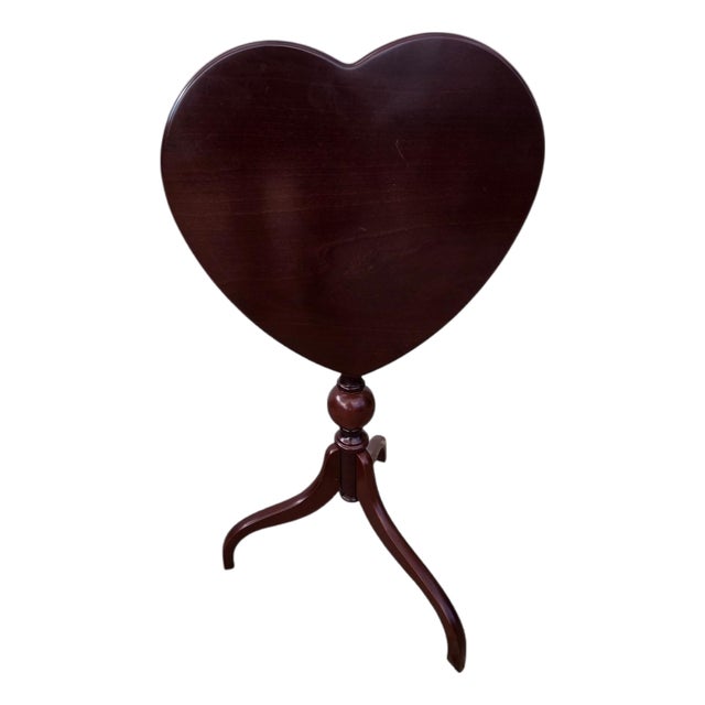 1990s Bombay Company Mahogany Flip Top Side Table Pedestal Stand Queen Ann Heart Shape For Sale