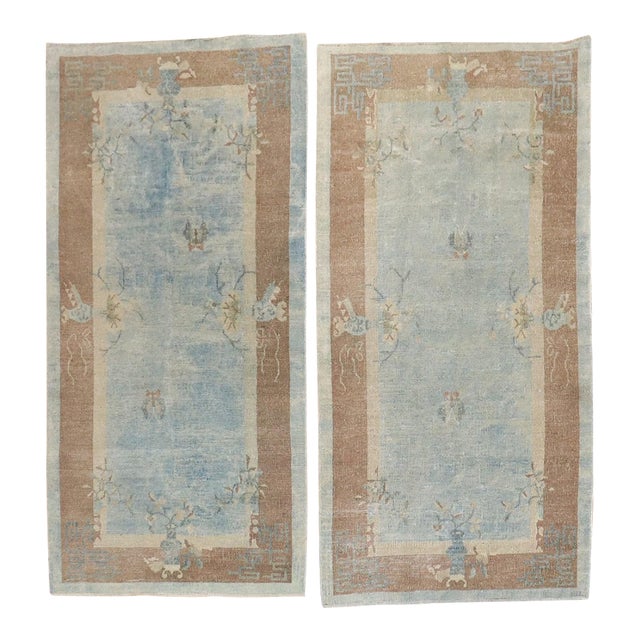 Pair Of Chinese Blue Art Deco Rugs - 3' x 5'10" For Sale